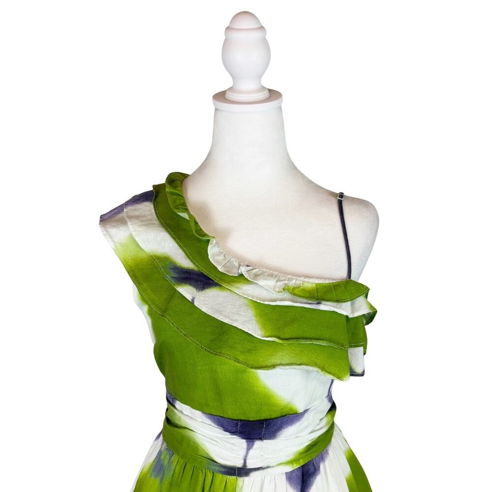 Busayo Collective One Shoulder Tie Dye Tiered Maxi Dress 10 Green - Picture 4 of 10